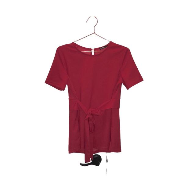 Shein red short sleeved  Dressy Top with attached belt size large - Picture 1 of 6